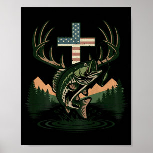 Póster Caza juvenil fe pesca cruz camuflaje cristiano