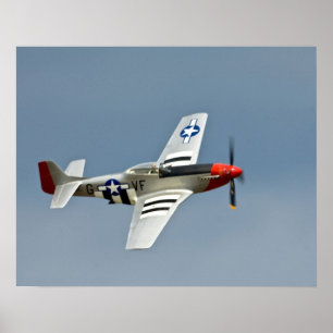 Póster Caza P-51D Mustang con marcas del Día D volando