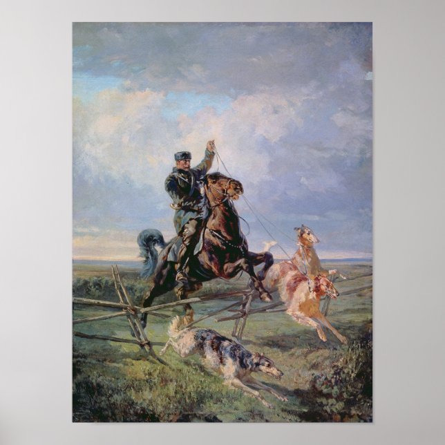 Póster Cazador con los Borzois, 1872 (Frente)