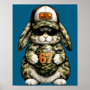 Póster Cazador de huevos conejo lindo Pascua conejo huevo