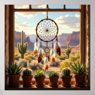 Póster Cazador de sueños, cañones del desierto, cactus