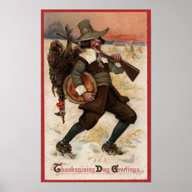 Póster Cazador de Turquía muy feliz (Frente)