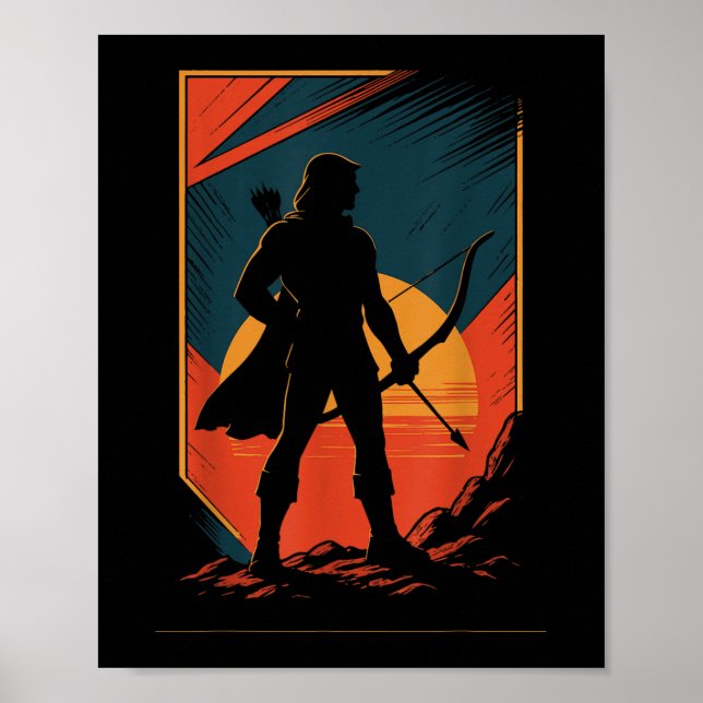 Póster Cazadora de siluetas al atardecer de arcos de arco (Frente)