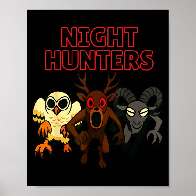 Póster Cazadores Nocturnos. 3 Animales En El Bosque. Game (Frente)