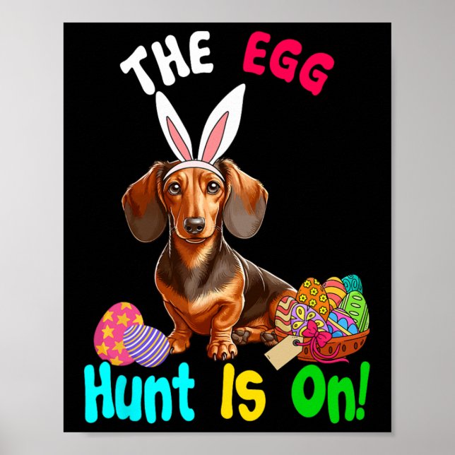 Póster Cazar Huevos es en el día de Pascua Bunny Dachshun (Frente)