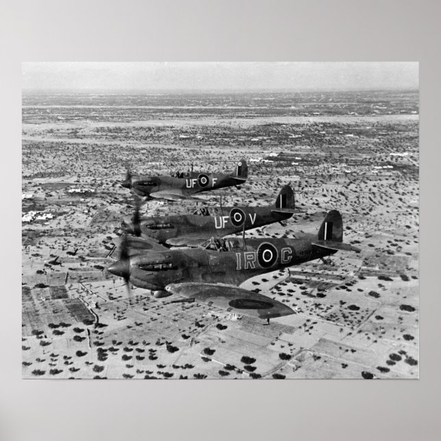 Póster Cazas Spitfire sobre África, 1943. Foto antigua (Frente)