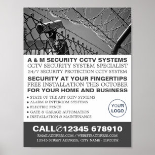 Póster CCTV y alambre de púas, publicidad de seguridad de