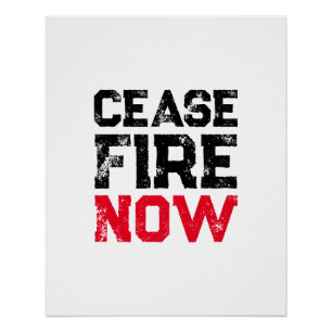 Póster Cease Fire Now Black White grunge anti guerra