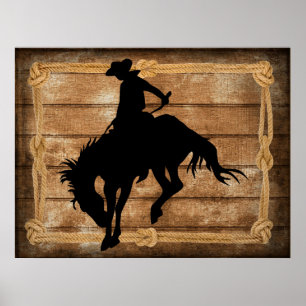 Póster Cebolla de Silhouette en un caballo de bronco.