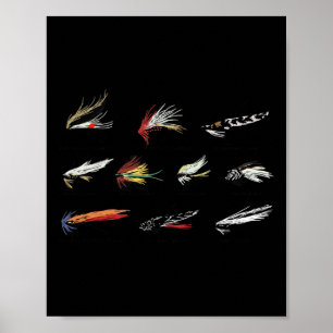 Póster Cebos Antiguos de Pesca con Mosca en Color