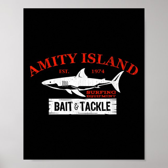 Póster Cebos y Aparejos de la Isla Amity Pesca Retro (Frente)