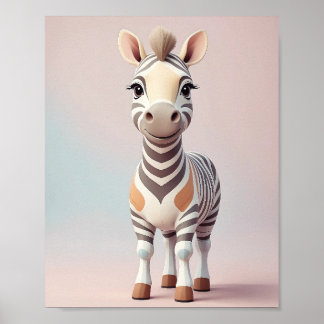 Póster Cebra Adorable - Safari Animal Nursery Wall Art