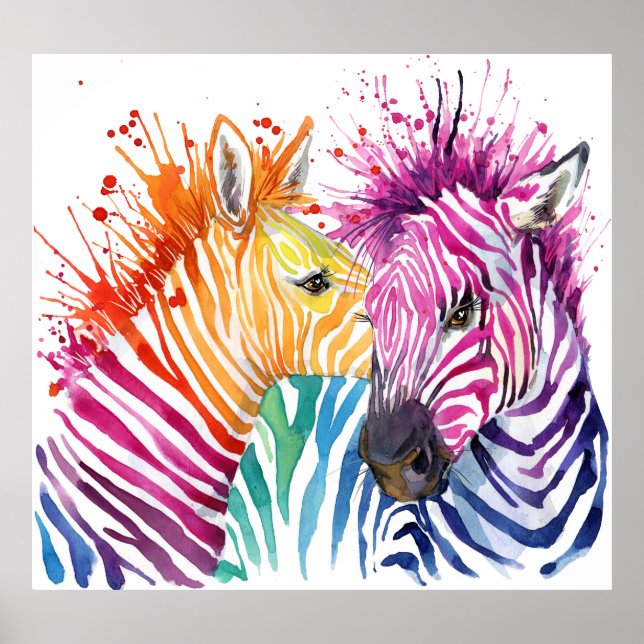 Póster Cebra arcoiris, ilustracion silvestre acuático. (Frente)