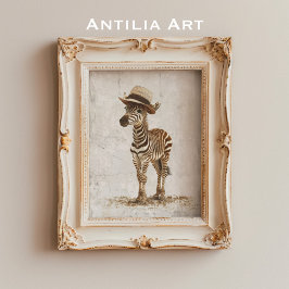 Póster Cebra con Gorra de paja Safari animal salvaje
