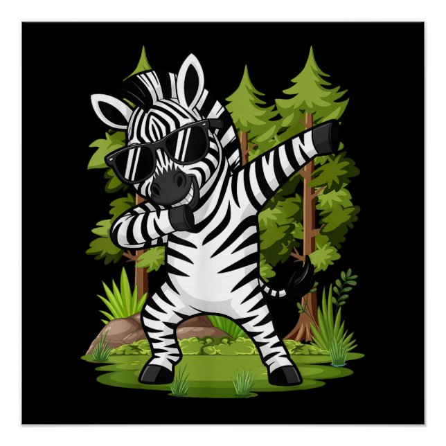 Póster Cebra divertida haciendo dab, baile divertido de c (Anverso)