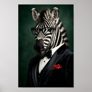Póster Cebra elegante con esmoquin de terciopelo negro y