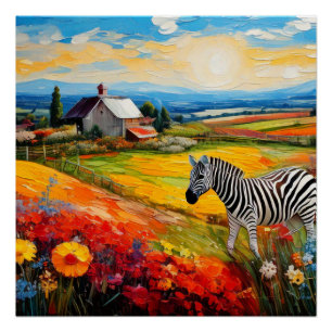 Póster Cebra en el paisaje Pintura