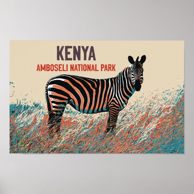 Póster Cebra en el Parque Nacional Amboseli, Kenia (Frente)
