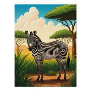 Póster Cebra en sabana africana