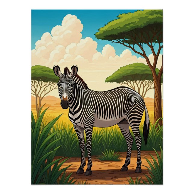 Póster Cebra en sabana africana (Anverso)