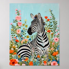Póster Cebra entre los 🦓 de las flores