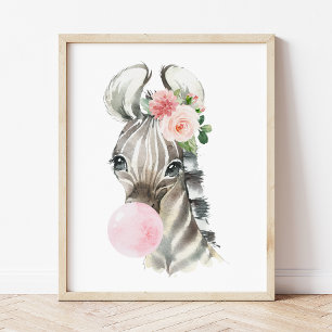 Póster Cebra, Jungla, Chicle Rosa, Habitación de Niña