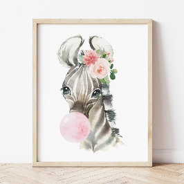 Póster Cebra, jungla, ciruela de burbuja rosada, guarderí