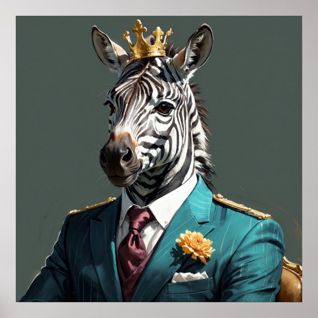 Póster Cebra majestuosa con pintura retrato de la corona (Frente)