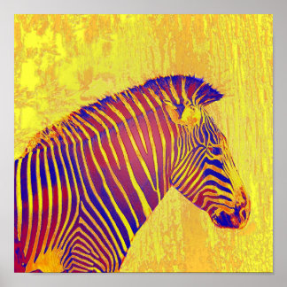 Póster cebra neón-retro amarillo y rojo