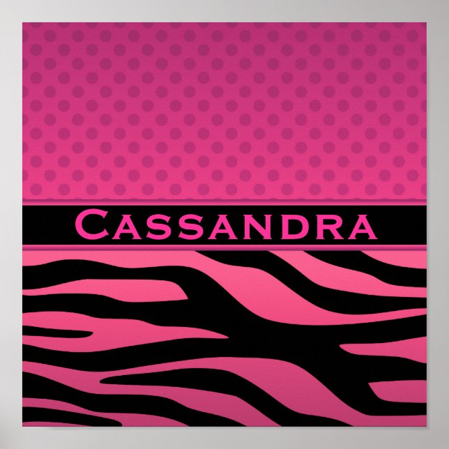 Póster Cebra rosa y puntos de polka (Frente)