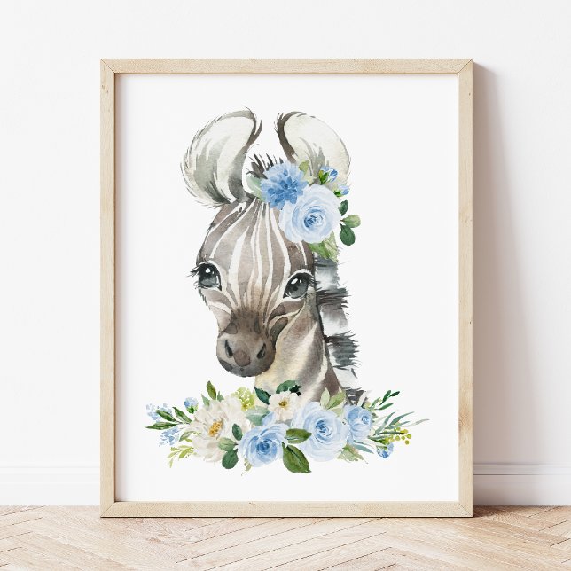 Póster Cebra, Safari, jungla, flores azules, niñera (Subido por el creador)