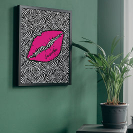 Póster Cebra simple con labios rosados personalizados