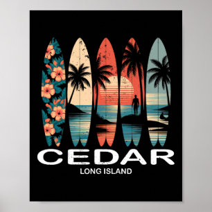 Póster Cedar Beach Long Island Tabla de Surf Surfing Retr