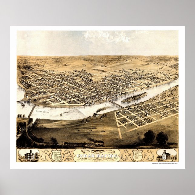 Póster Cedar Rapids, IA Panoramic Map - 1868 (Frente)