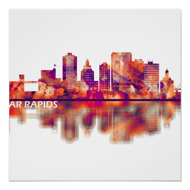Póster Cedar Rapids Iowa Skyline (Anverso)