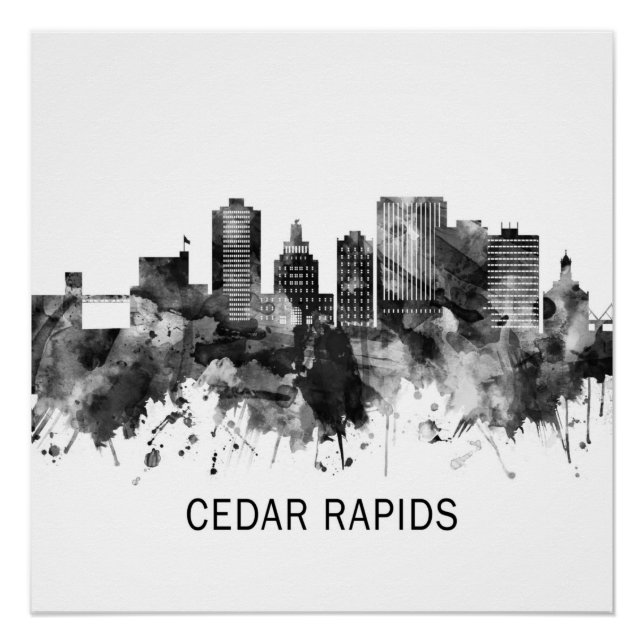 Póster Cedar Rapids Iowa Skyline BW (Anverso)