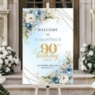 Póster Celebra Boho azul polvoriento dorado bienvenida 90