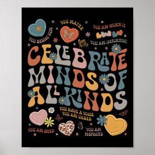 Póster Celebra Mentes De Todo Tipo Autismo Retro Groovy A
