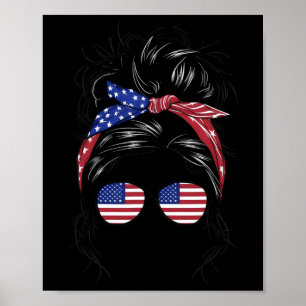 Póster Celebración 4 De Julio De Messy Bun Chica Patrióti