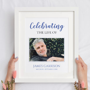 Póster Celebración Azul de la Vida con Funeral de Foto