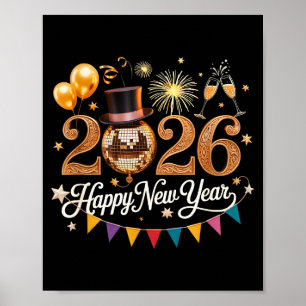 Póster Celebración de Año Nuevo 2026 Bola de Discoteca Do