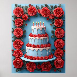 Póster Celebración de cumpleaños con pastel iluminado con