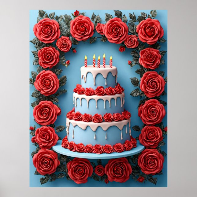 Póster Celebración de cumpleaños con pastel iluminado con (Frente)