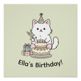 Póster Celebración de Cumpleaños de Gatito Pastel Amante 