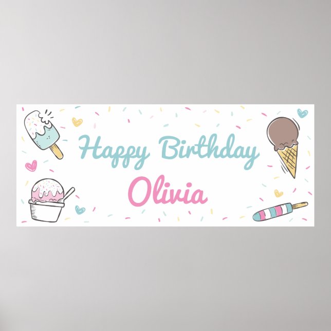 Póster Celebración de Cumpleaños Dulce Helado de Cualquie (Frente)
