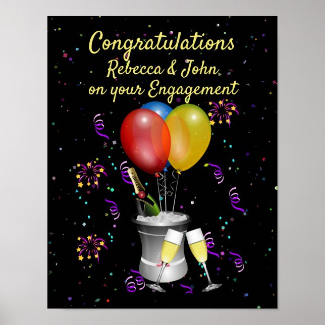 Póster Celebración de felicitaciones por compromiso (Frente)