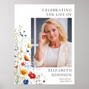Póster Celebración de funeral de flores silvestres Letrer