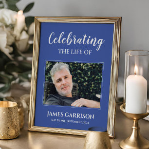 Póster Celebración de la vida azul y blanca con funeral d