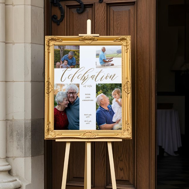 Póster Celebración de la Vida Collage de Fotos Cruz Funer (Celebration of Life Cross Photo Collage Funeral Poster)