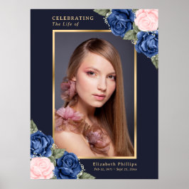Póster Celebración de la vida en azul dorado, letrero de